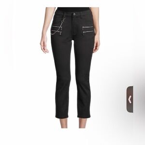 WeWoreWhat Rocker Low Rise Black Jeans Chain Detail Zip Pockets Size 25 NWT